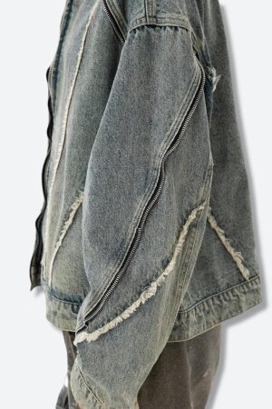 Cyberpunk Zip-Up Denim Jacket