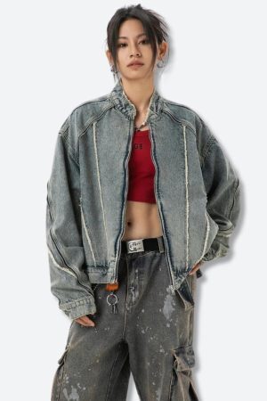 Cyberpunk Zip-Up Denim Jacket