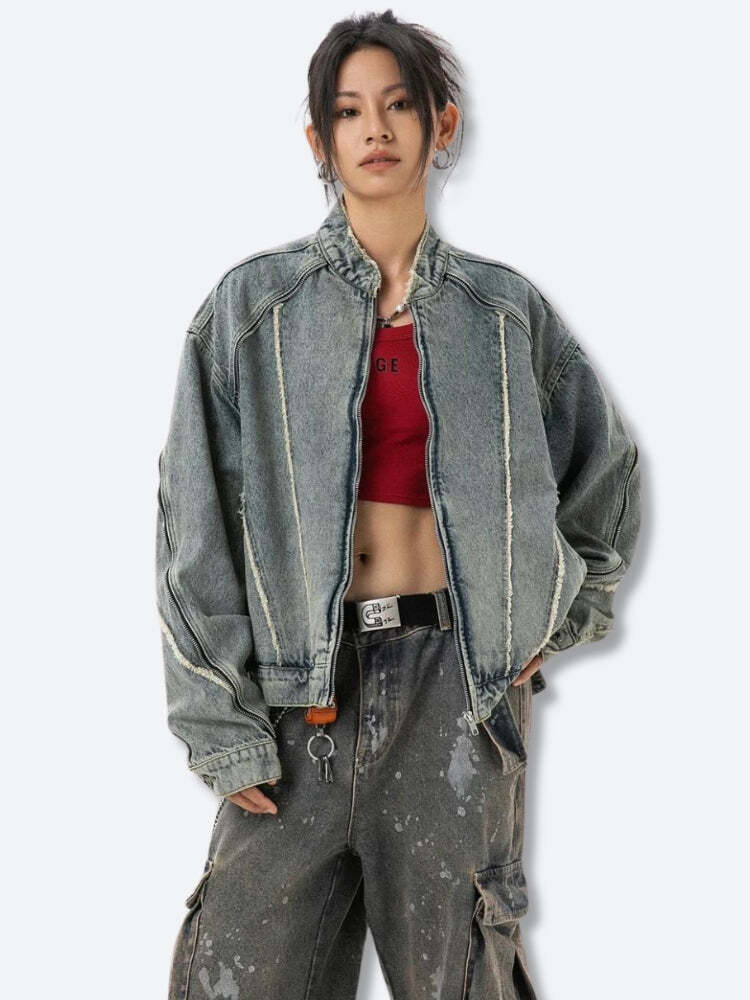 Cyberpunk Zip-Up Denim Jacket Cyberpunk Zip-Up Denim Jacket