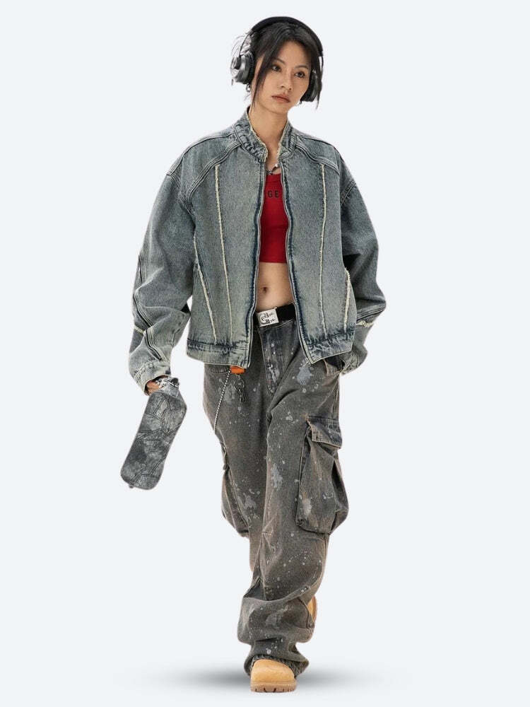 Cyberpunk Zip-Up Denim Jacket Cyberpunk Zip-Up Denim Jacket