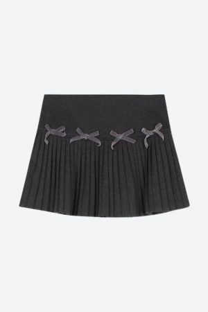 Dark Academia Bow Pleated Mini Skirt