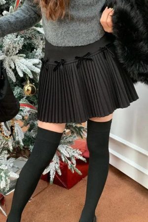 Dark Academia Bow Pleated Mini Skirt