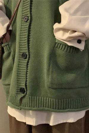 Dark Academia Deep V-Neck Sleeveless Cardigan