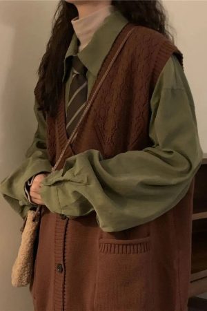 Dark Academia Deep V-Neck Sleeveless Cardigan