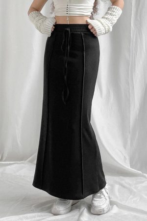 Dark Academia Drawstring Maxi Skirt
