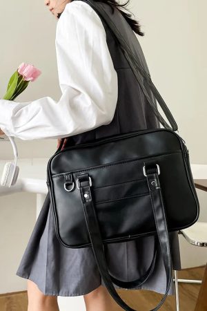 Dark Academia Faux Leather Messenger Bag
