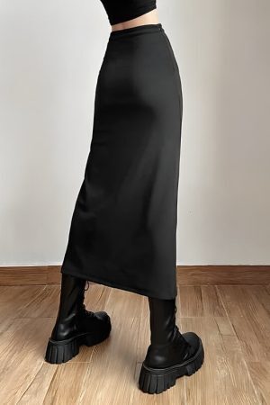 Dark Academia High Split Midi Pencil Skirt