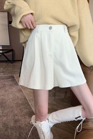 Dark Academia High Waist Corduroy Shorts