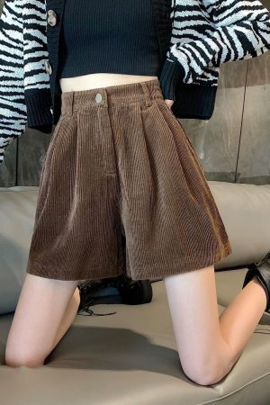 Dark Academia High Waist Corduroy Shorts