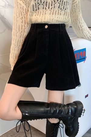 Dark Academia High Waist Corduroy Shorts