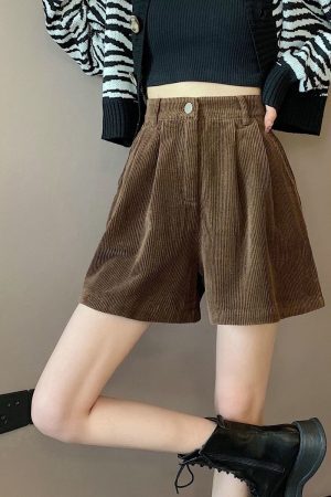 Dark Academia High Waist Corduroy Shorts