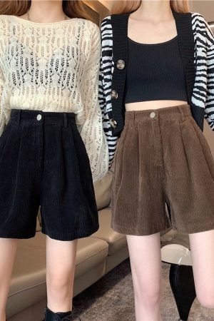 Dark Academia High Waist Corduroy Shorts