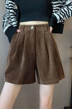 Dark Academia High Waist Corduroy Shorts