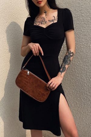Dark Academia Leg Split Midi Dress
