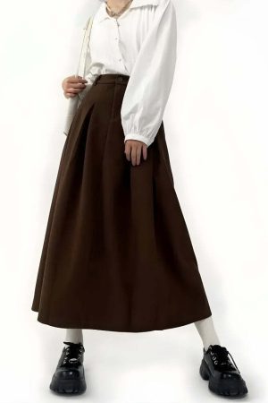 Dark Academia Pleated Midi Skirt
