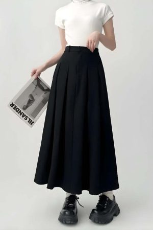 Dark Academia Pleated Midi Skirt