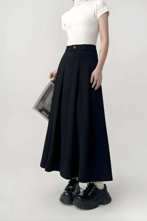 Dark Academia Pleated Midi Skirt