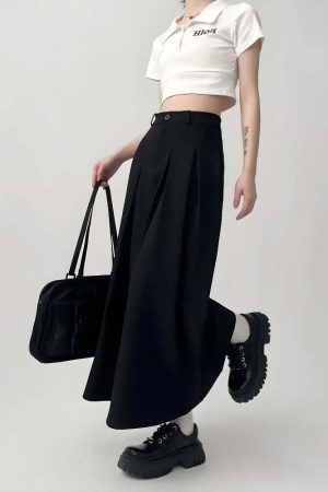 Dark Academia Pleated Midi Skirt