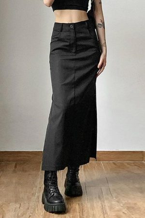 Dark Academia Side Slit Maxi Skirt