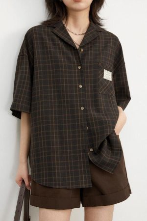 Dark Academia V-Neck Plaid Shirt