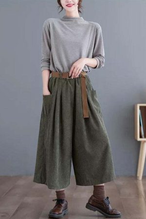 Dark Academia Wide Leg Corduroy Pants