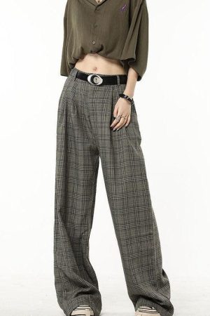 Dark Academia Wide Leg Plaid Pants