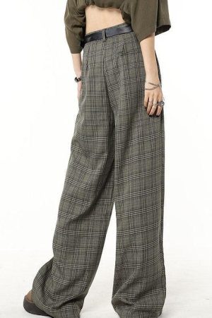 Dark Academia Wide Leg Plaid Pants