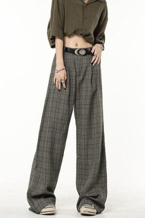 Dark Academia Wide Leg Plaid Pants