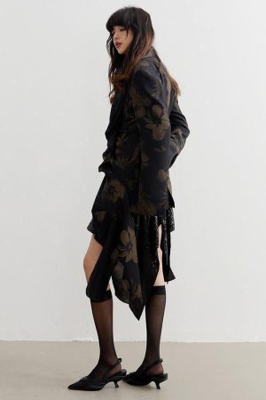 Dark Floral Asymmetric Blazer