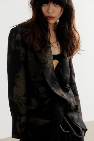 Dark Floral Asymmetric Blazer