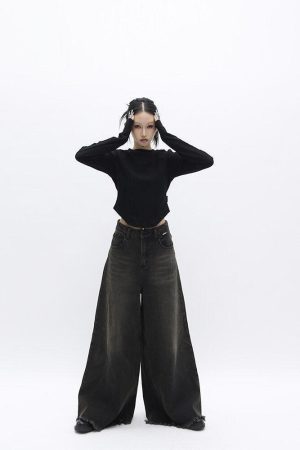 Dark Wash Distressed Wide Leg Jeans