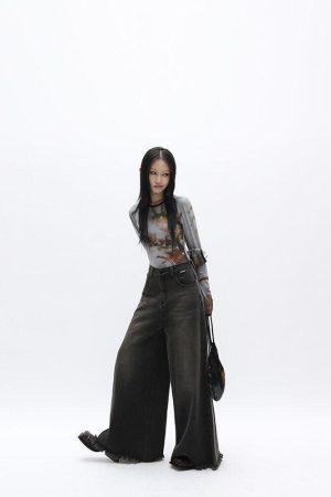 Dark Wash Distressed Wide Leg Jeans