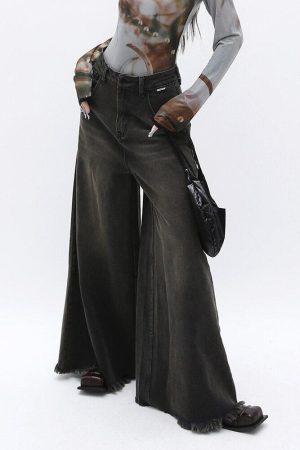 Dark Wash Distressed Wide Leg Jeans