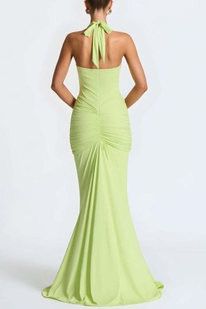 Deep Plunge Ruched Maxi Dress