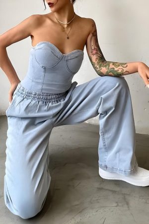 Denim Top & Pants Two Piece Set