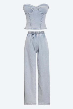 Denim Top & Pants Two Piece Set