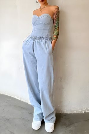 Denim Top & Pants Two Piece Set