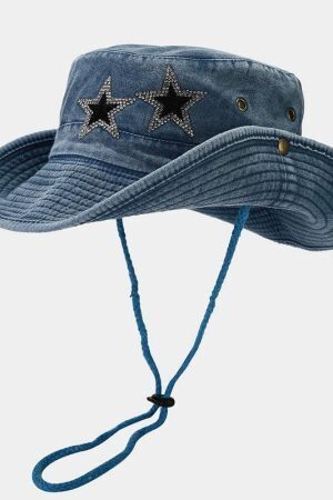 Disco Cowgirl Star Printed Denim Hat