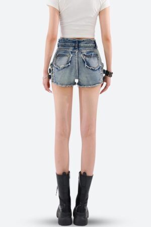 Distressed Cut Out Denim Shorts