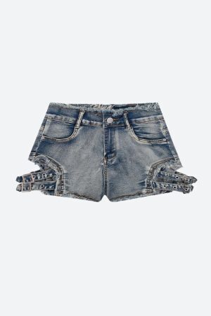 Distressed Cut Out Denim Shorts