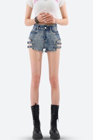 Distressed Cut Out Denim Shorts