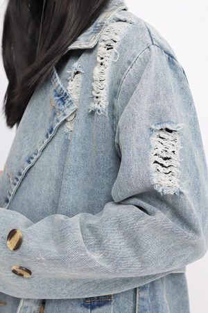 Distressed Denim Trench Coat