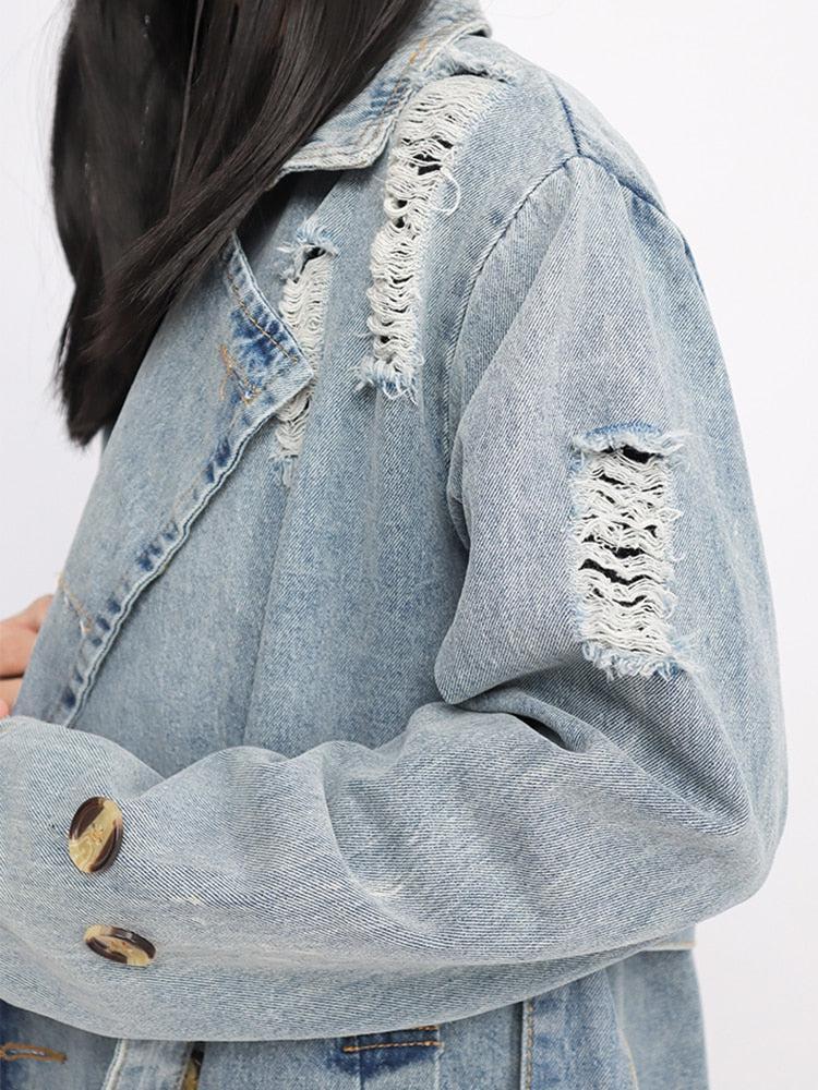 Distressed Denim Trench Coat Distressed Denim Trench Coat