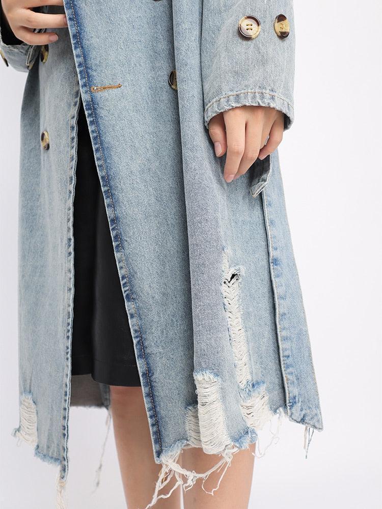 Distressed Denim Trench Coat Distressed Denim Trench Coat