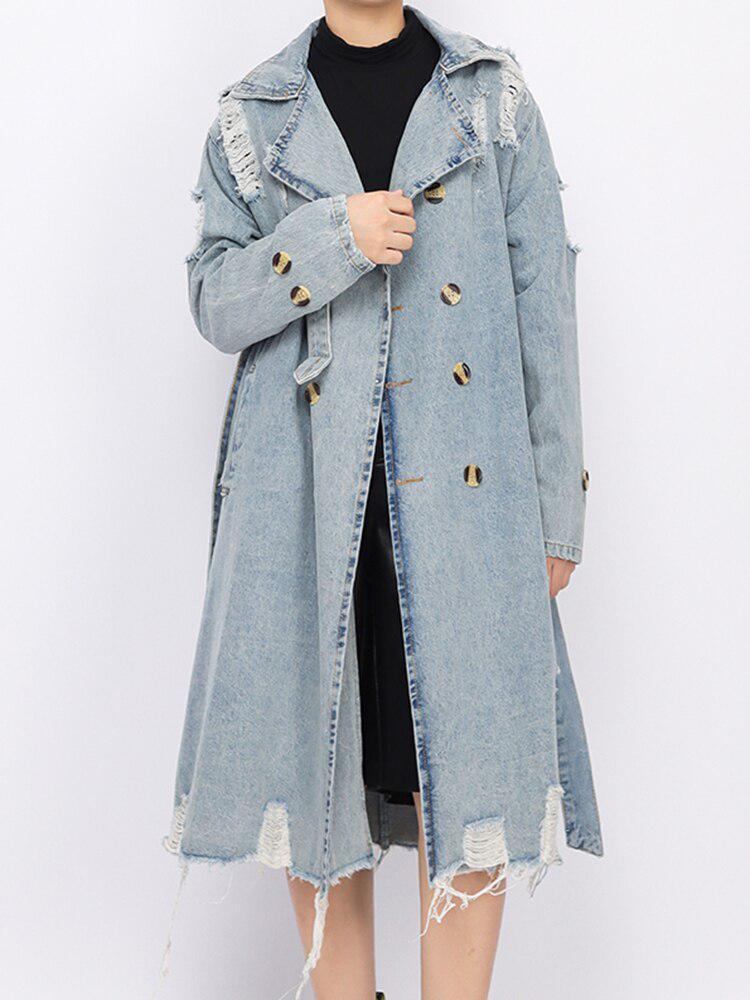 Distressed Denim Trench Coat Distressed Denim Trench Coat