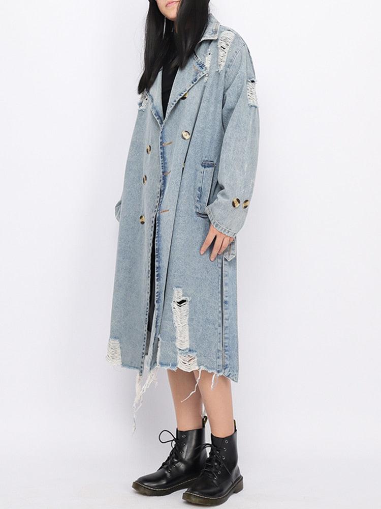 Distressed Denim Trench Coat Distressed Denim Trench Coat