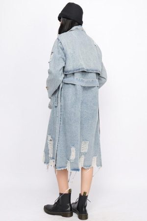 Distressed Denim Trench Coat