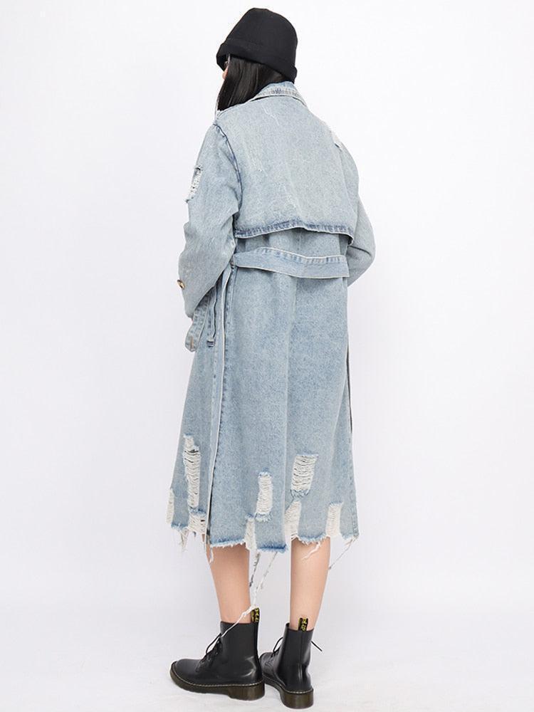 Distressed Denim Trench Coat Distressed Denim Trench Coat