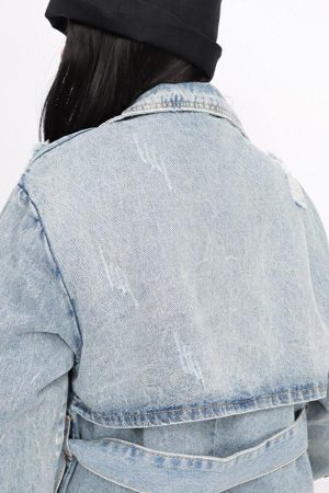 Distressed Denim Trench Coat