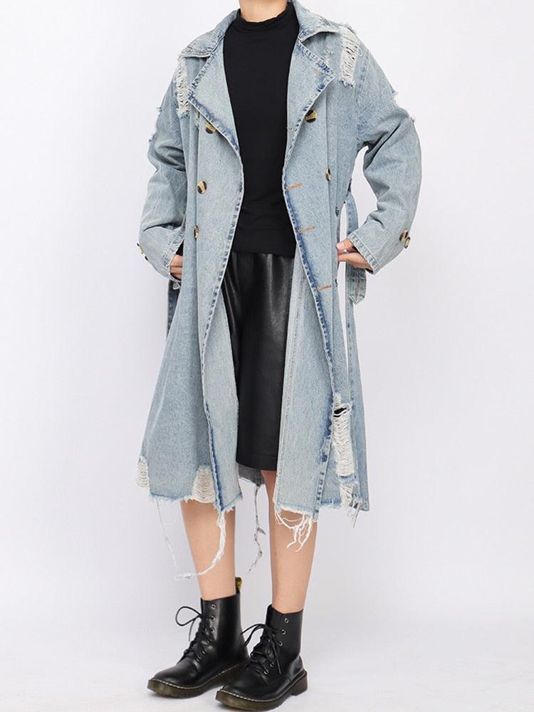 Distressed Denim Trench Coat Distressed Denim Trench Coat